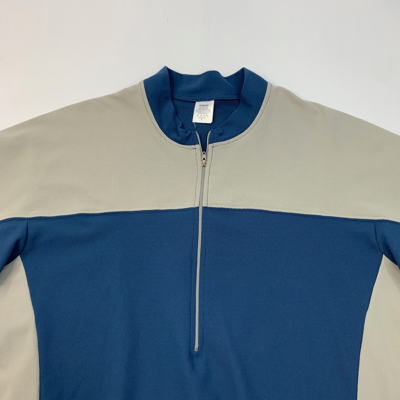 Vintage Patagonia Cycling Jersey Mens L Large Grey Blue Short Sleeve Made USA