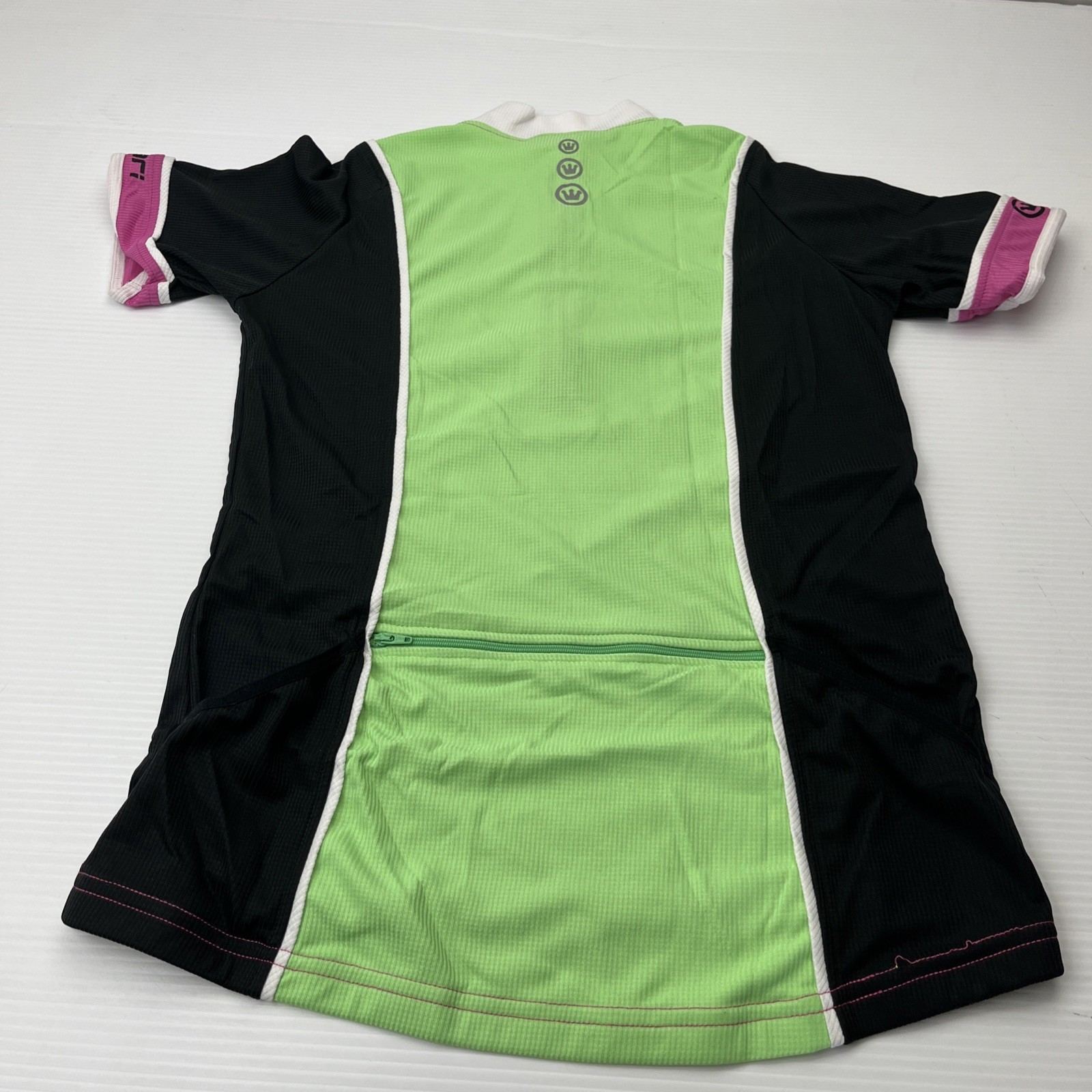 Canari Women’s CYCLING Biking JERSEY Large L Back pockets 1/2 Zip Green Black