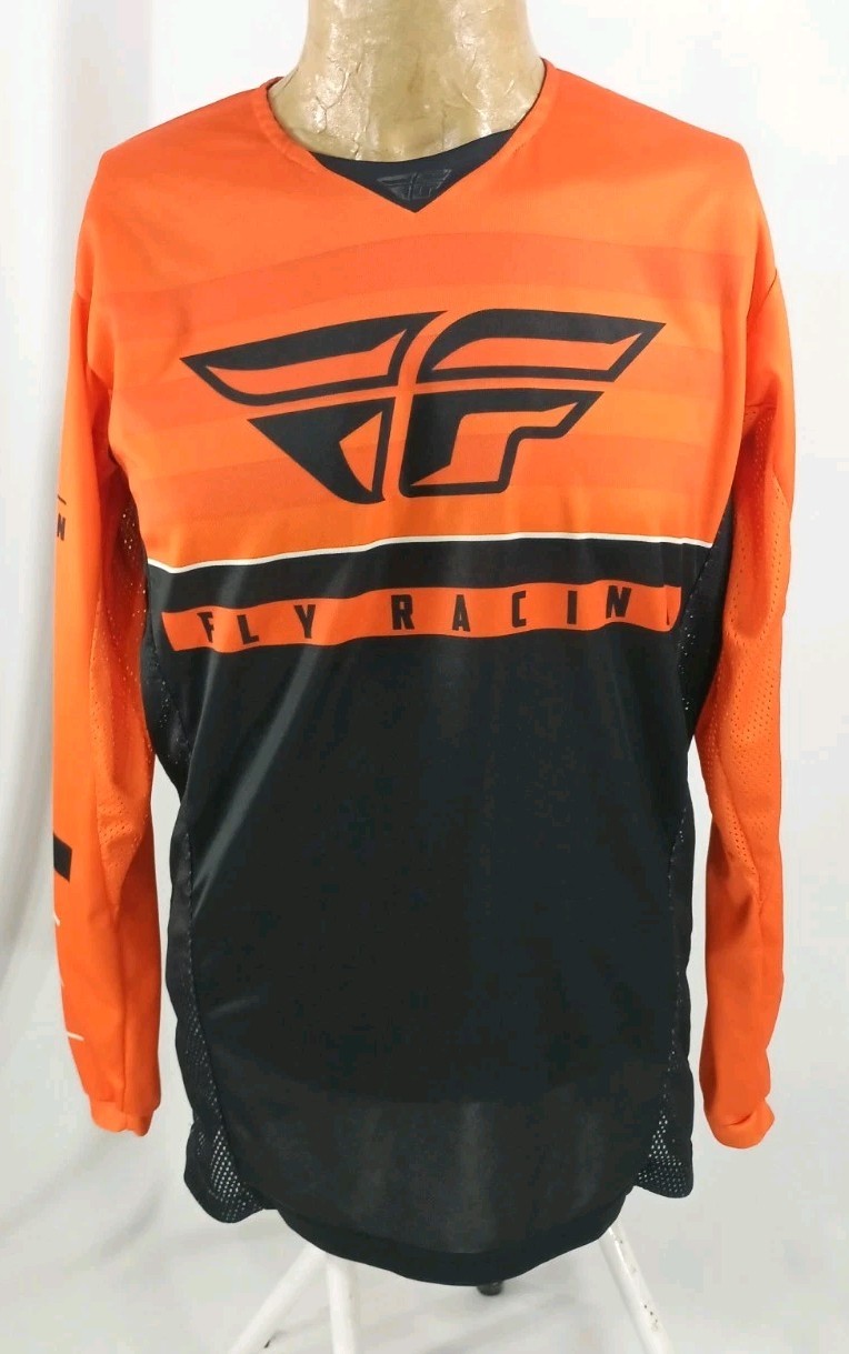 Kinetic Fly Racing Orange Black Long Sleeve Shirt Jersey Mens Small Motocross