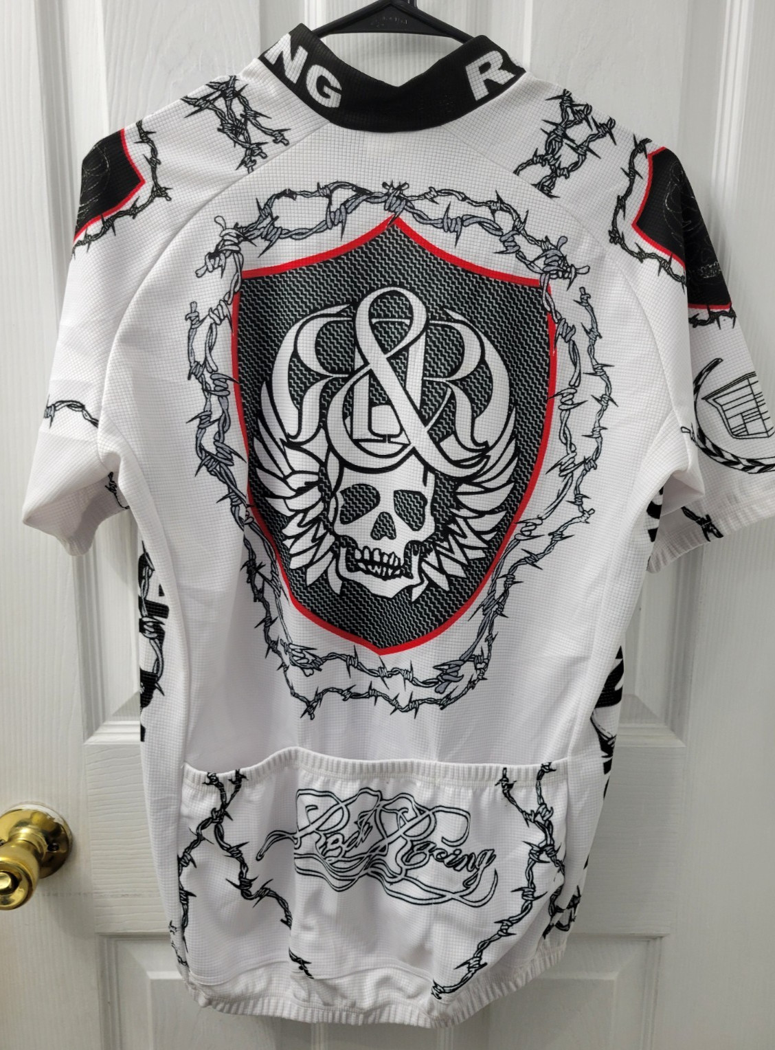 Rock Racing Cycling Mens XL Shirt Cadillac Skull White Black Red EUC