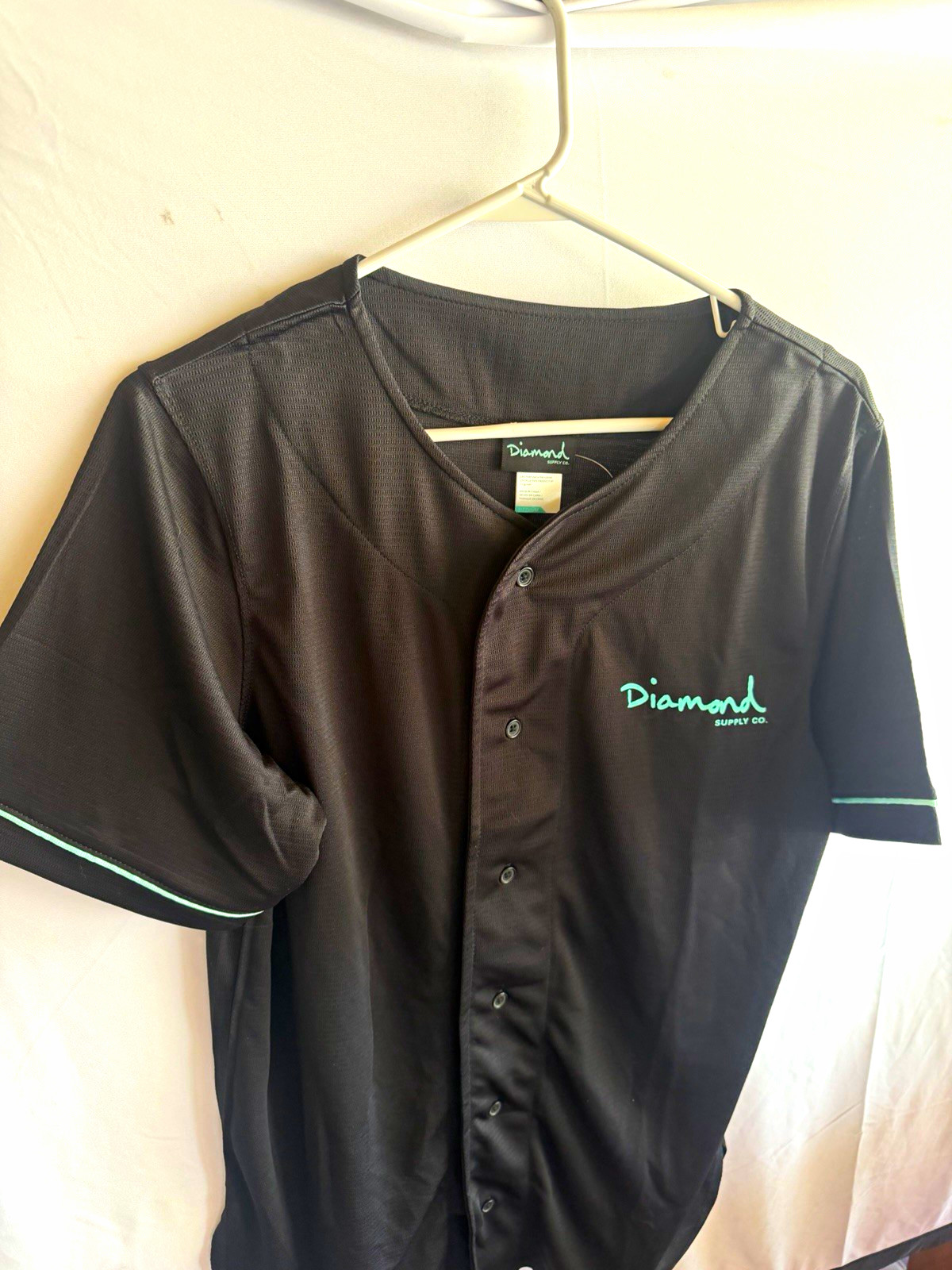 Diamond Supply Co. Men’s Med Black/Green Button Front Baseball Jersey Polyester