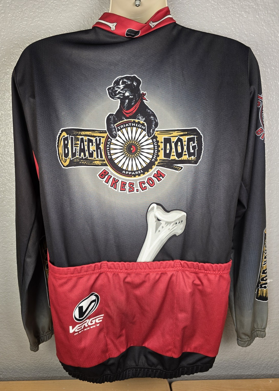 Vintage Verge Black Dog Triathlon Cycling Jersey Men’s L Long Sleeve Bike Shirt