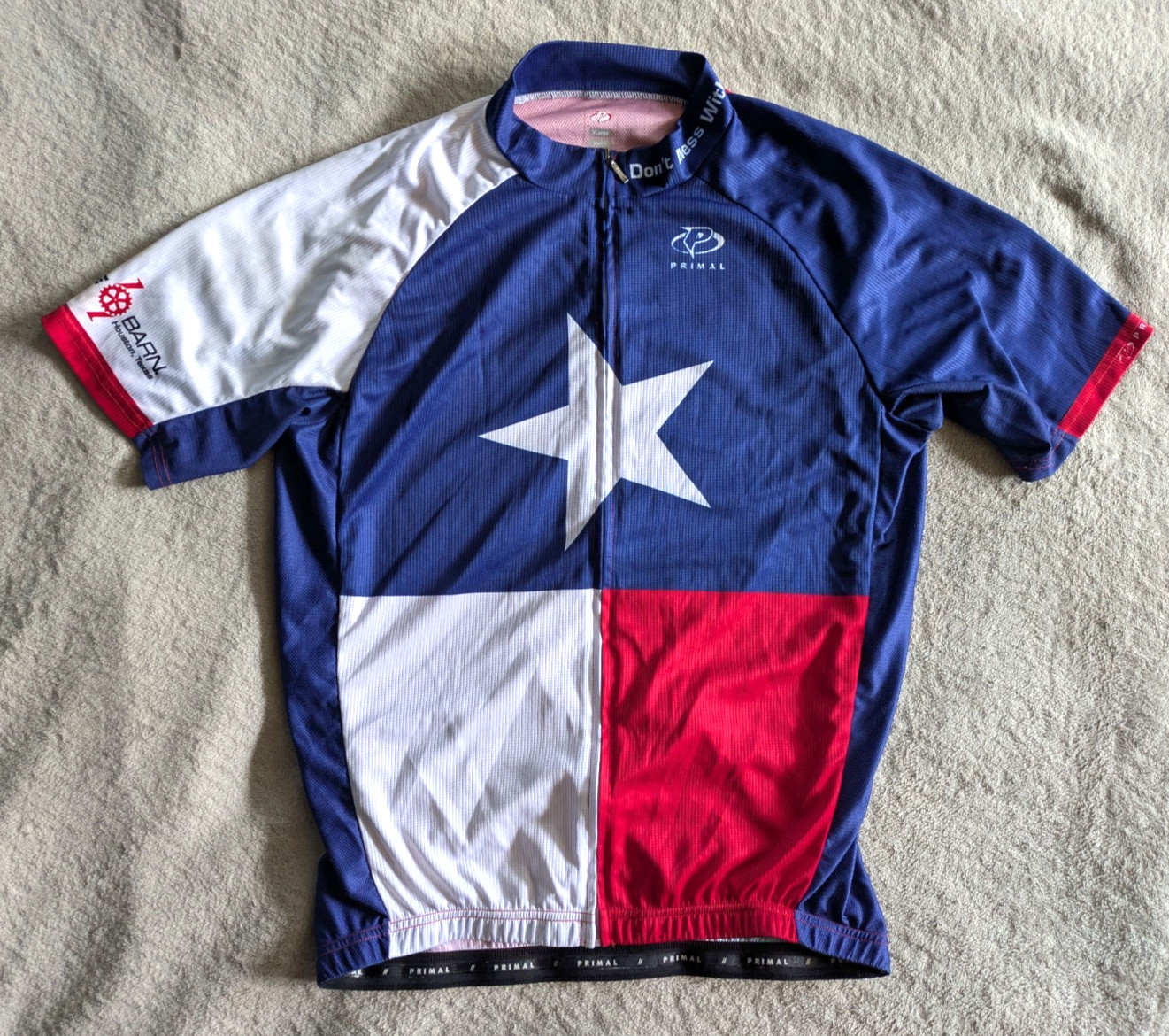 PRIMAL Don’t Mess With Texas Cycling Jersey Mens XL Race Cut Red White Blue