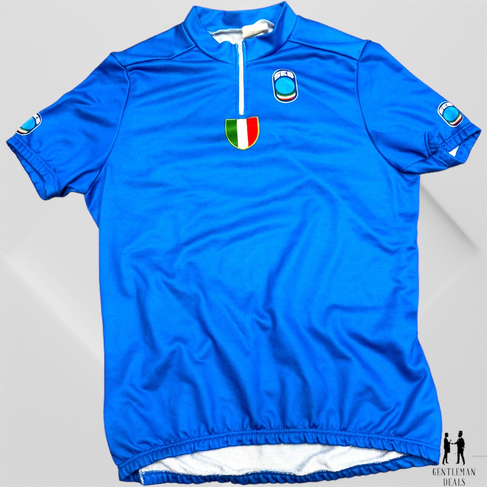 SEB XL Cycling Jersey Vtg Vintage Bicycle Italy Mens Blue Signature Polyester