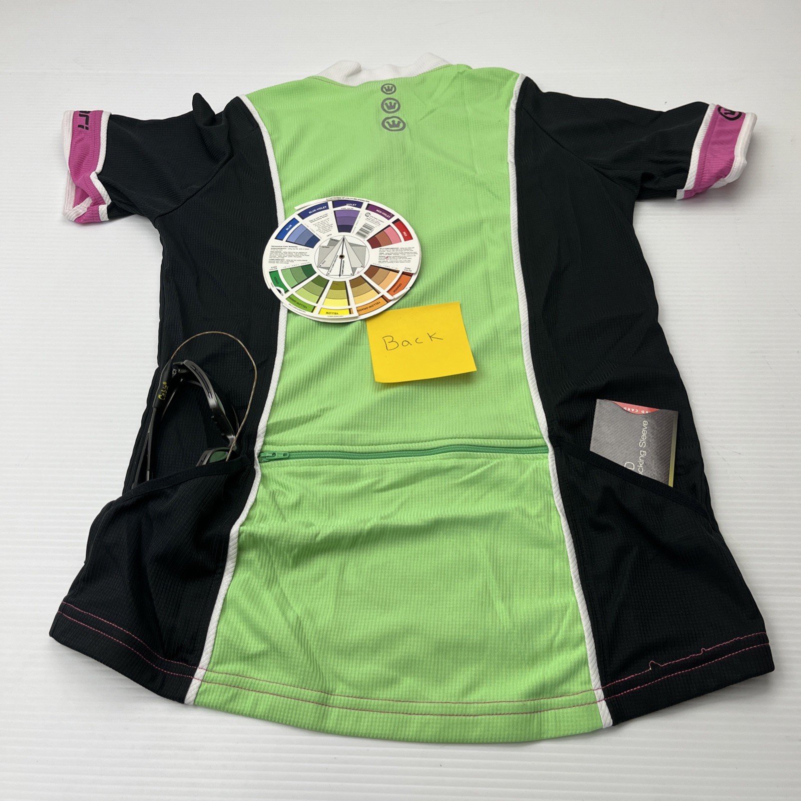 Canari Women’s CYCLING Biking JERSEY Large L Back pockets 1/2 Zip Green Black