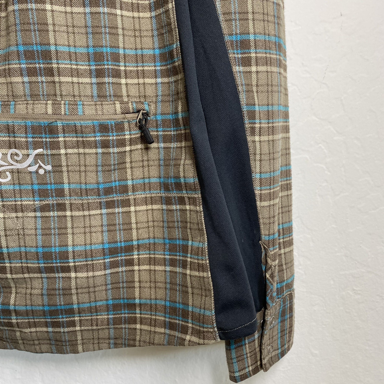 Zoic Plaid Flannel Style Cycling Button Down Jersey Lonc Sleeve Shirt Pockets L