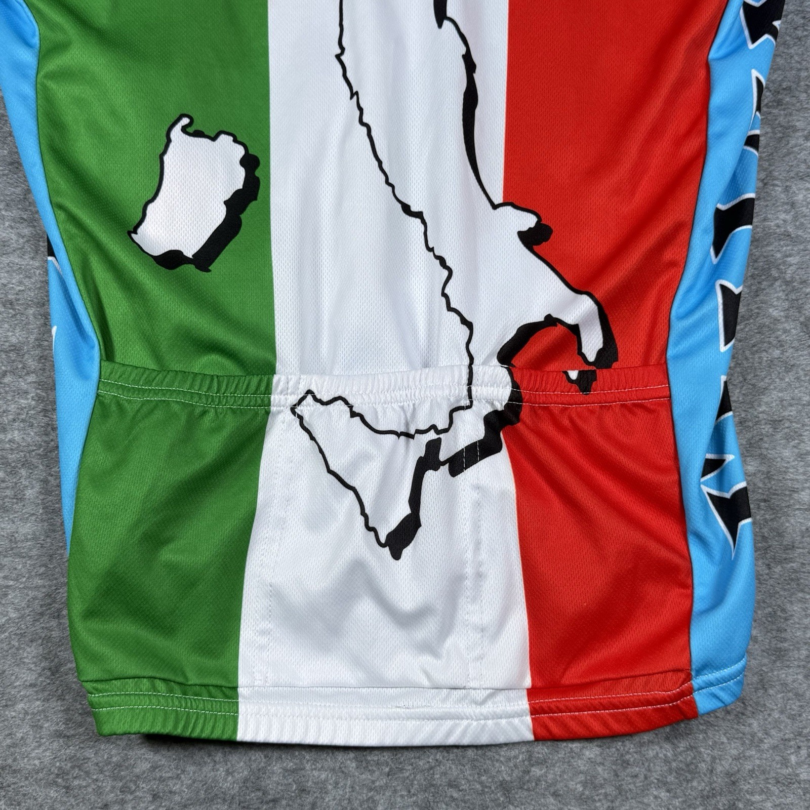 Italy Flag Shirt Large Blue All Over Print 3/4 Zip Cycling Back Pockets Bicycle