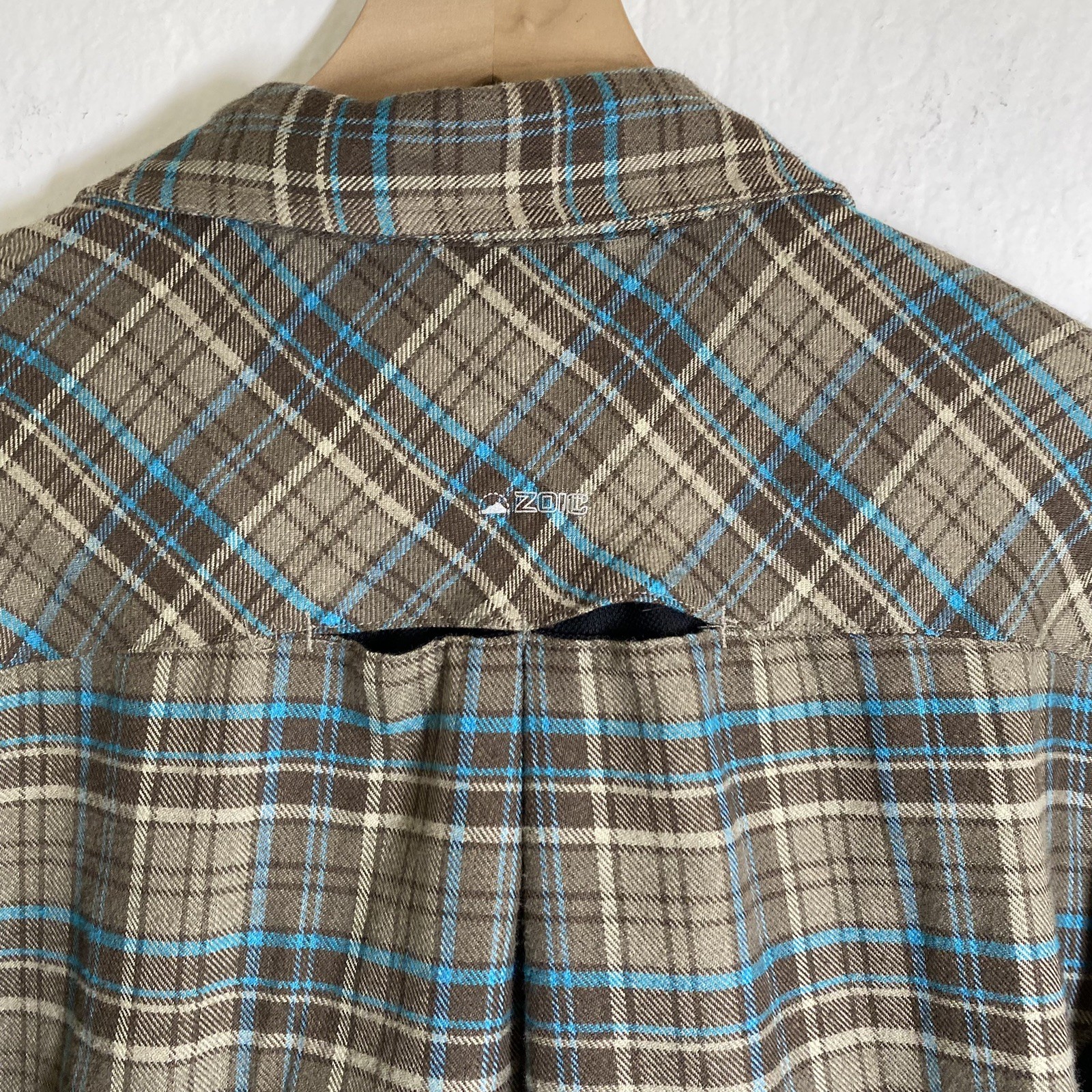 Zoic Plaid Flannel Style Cycling Button Down Jersey Lonc Sleeve Shirt Pockets L