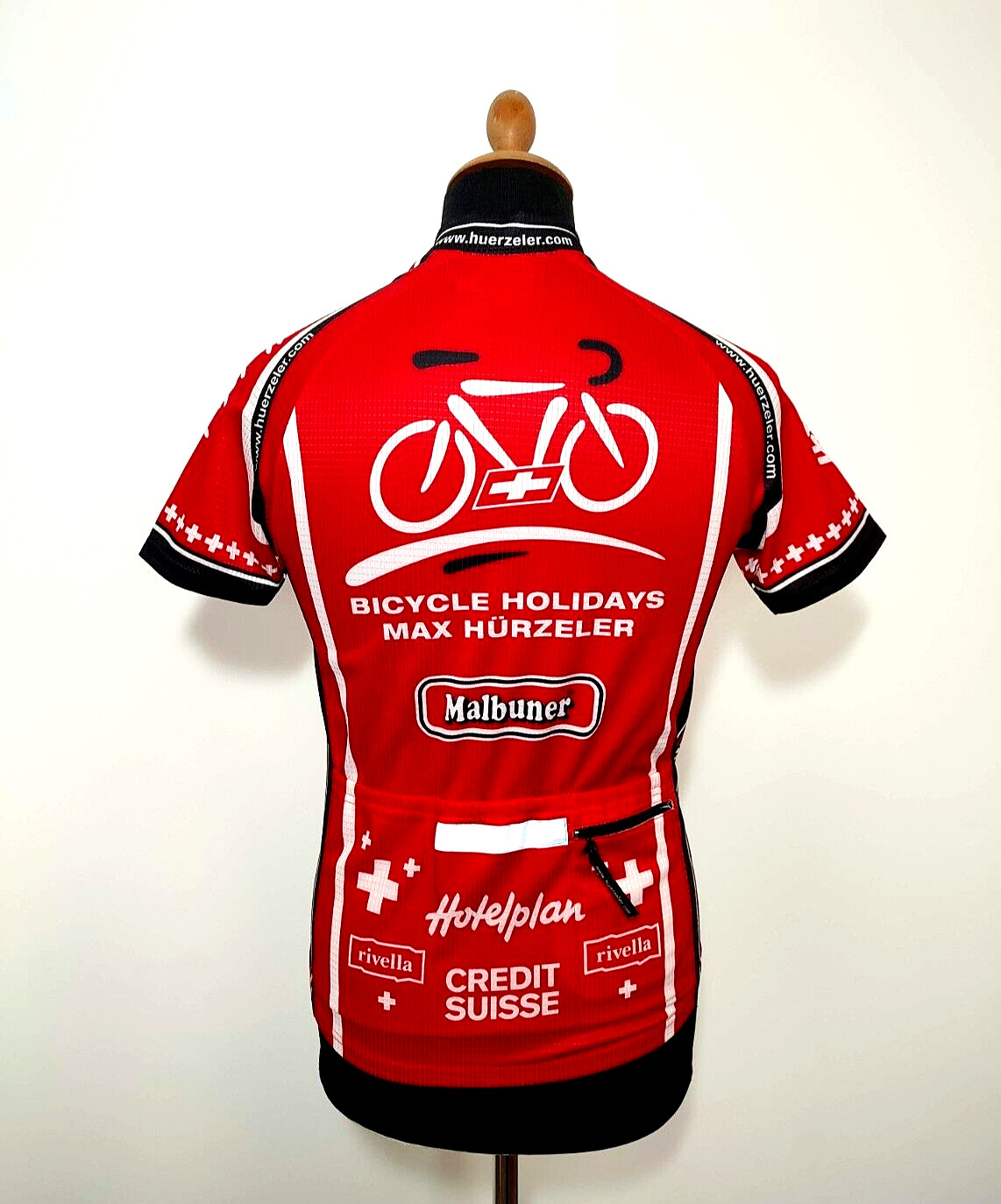 Bicycle Holidays Max Hurzele Cycling Jersey Sz. S Red Swiss Full Zip Mens Red