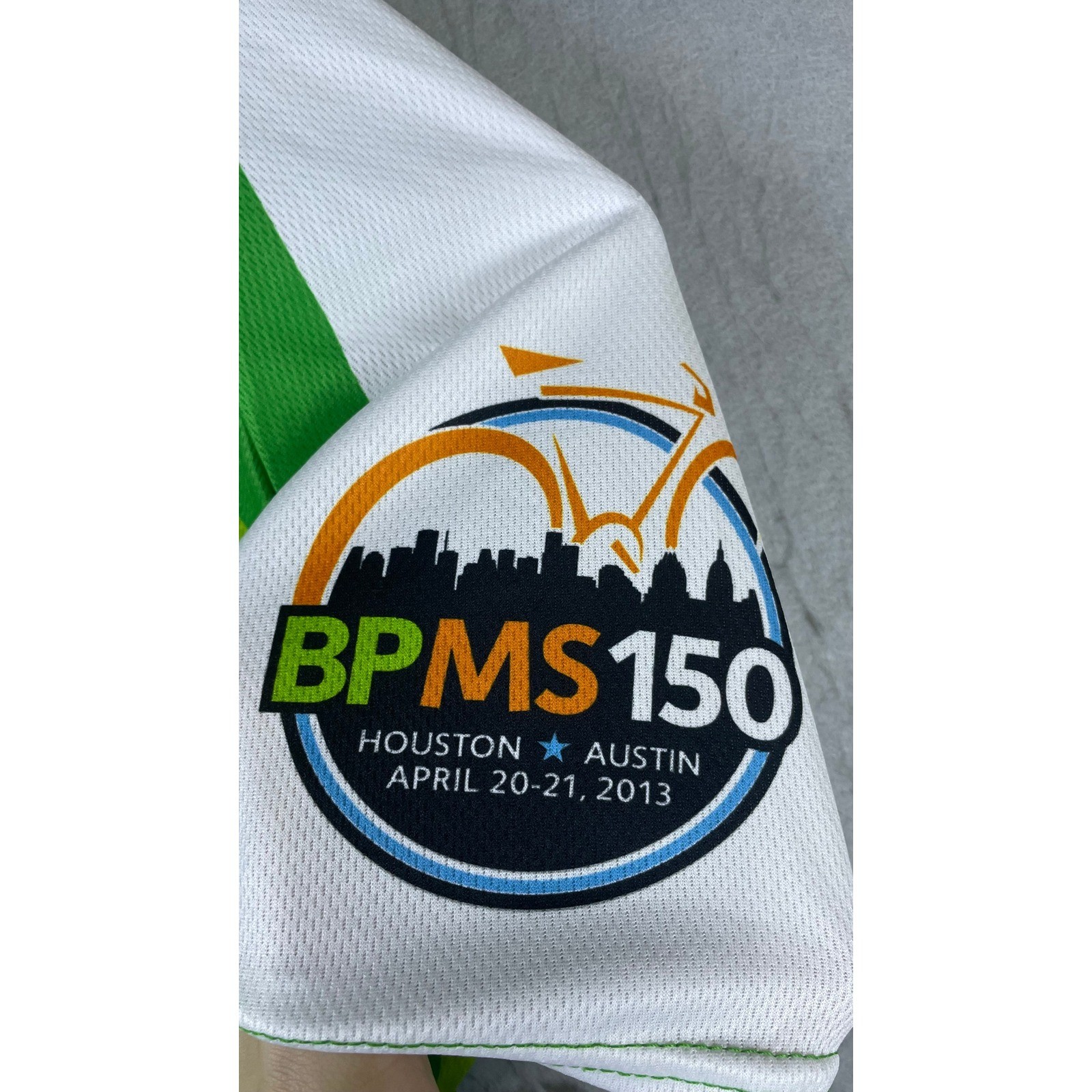 VOmax Cycling Jersey Mens M Green Excellent BP MS150 2013 Houston Austin Ride