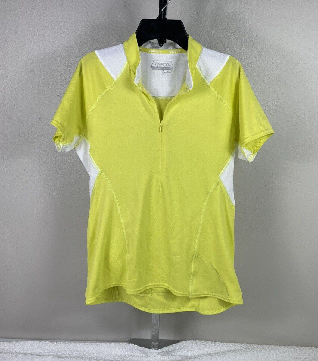 TRAYL Womens Yellow Cycling Jersey Size M Short Sleeve 1/2 Zip Back Pocket
