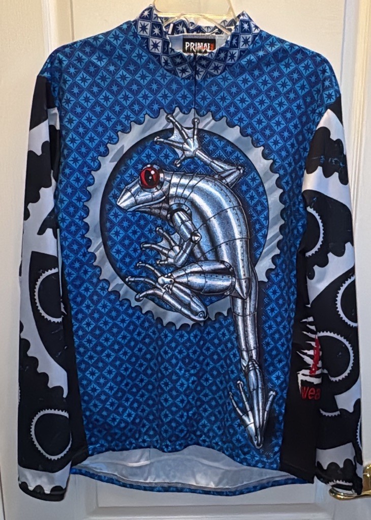 Vtg 90s Primal Wear Metallic Frog Graphic Cycling Jersey XL USA Gears Full Zip