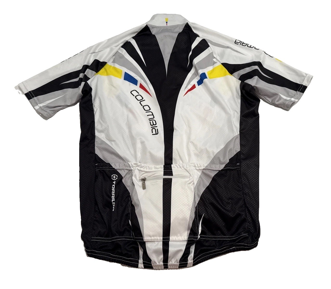 Torralba Colombia Short Sleeve Cycling Jersey Large White Zip Back Pocket