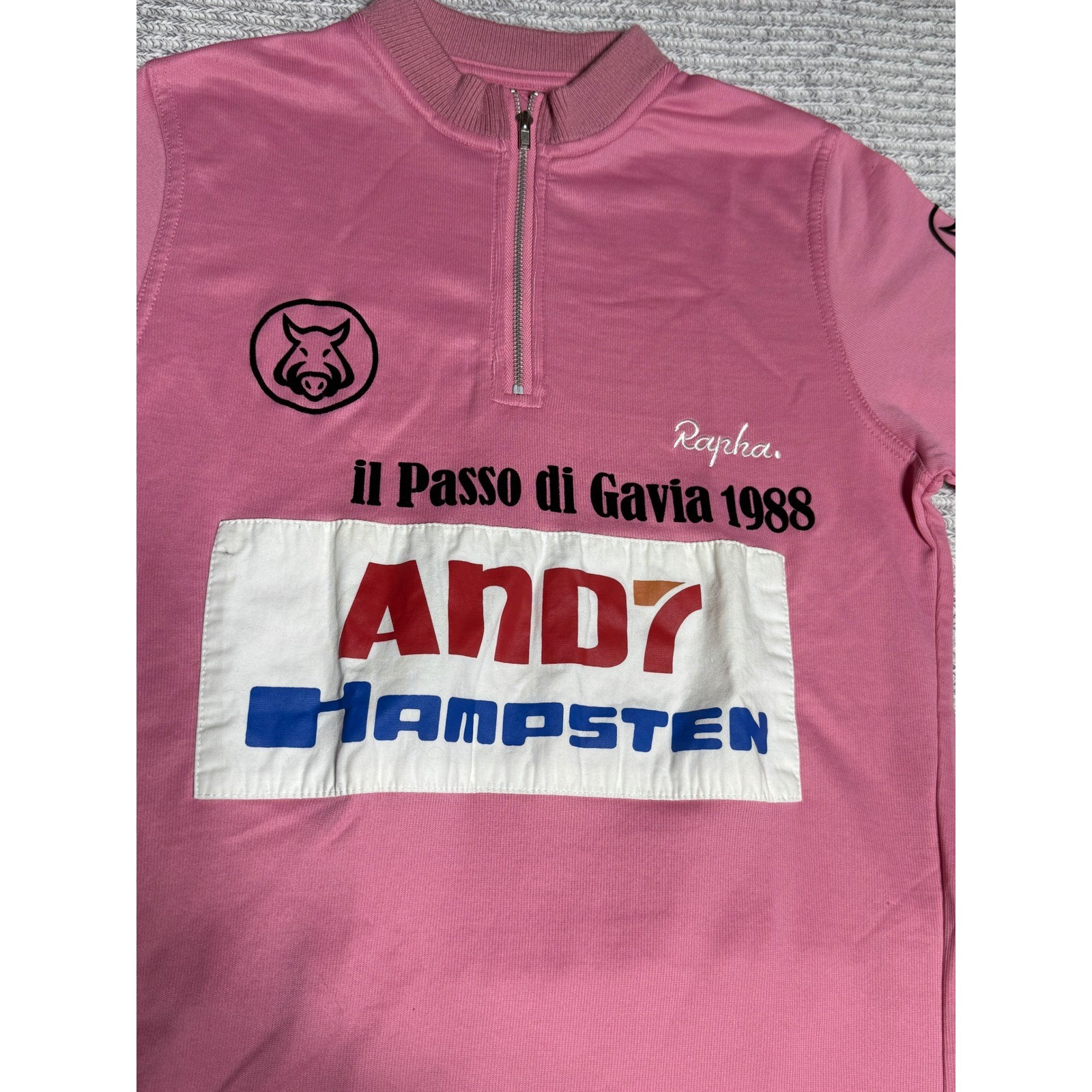 Rapha Cycling Jersey Mens Medium Pink Andy Hampsten Gavia 1988 Quarter Zip Wool
