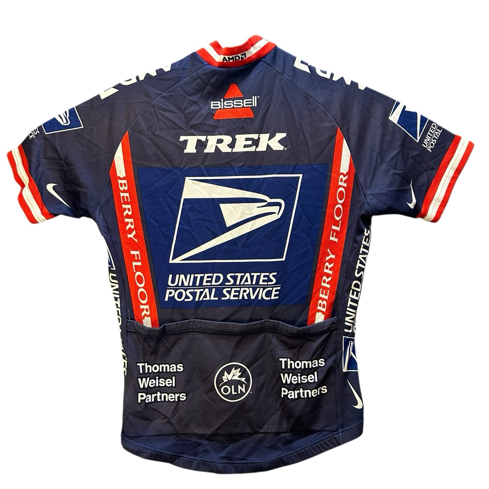 Nike Dri Fit Mens Trek Subaru USPS Postal Service Y2K Cycling Jersey Blue Medium