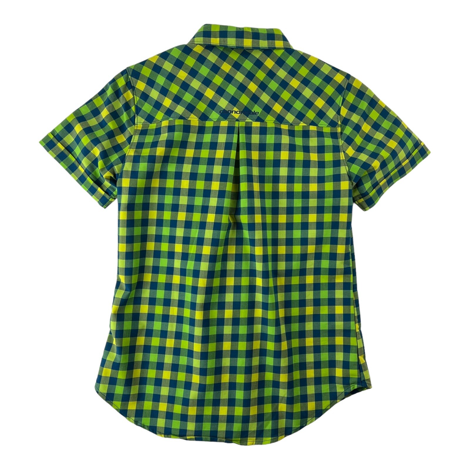 Sugoi Cannondale Green & Blue Check Polyester Blend Snap Up Womens Size Medium M