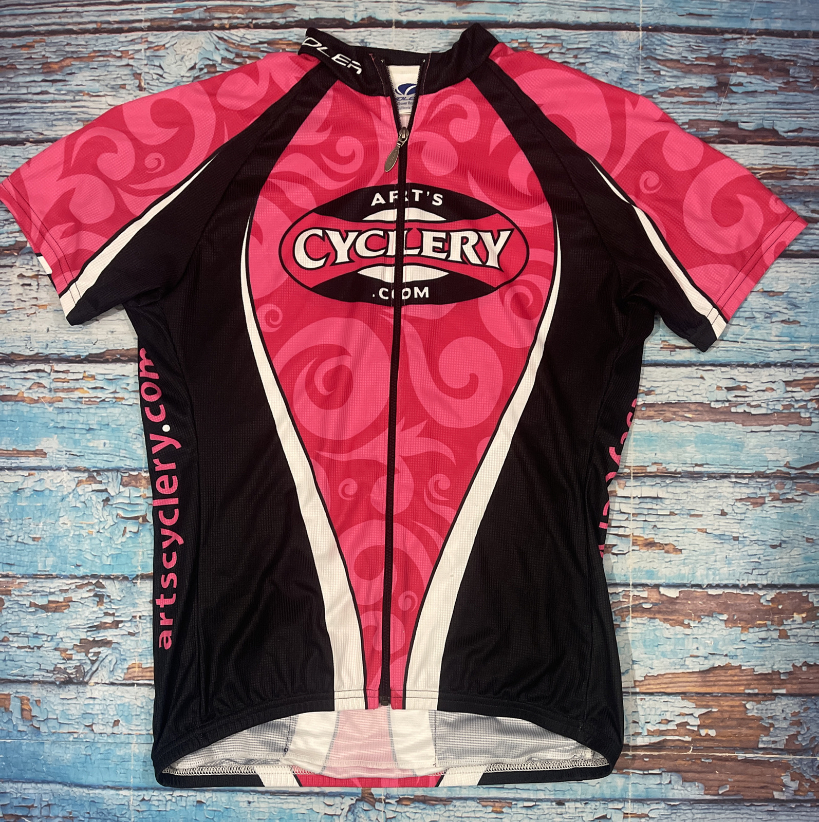 VOLER jersey Womens XL pink black and white short sleeve lightweight full zip