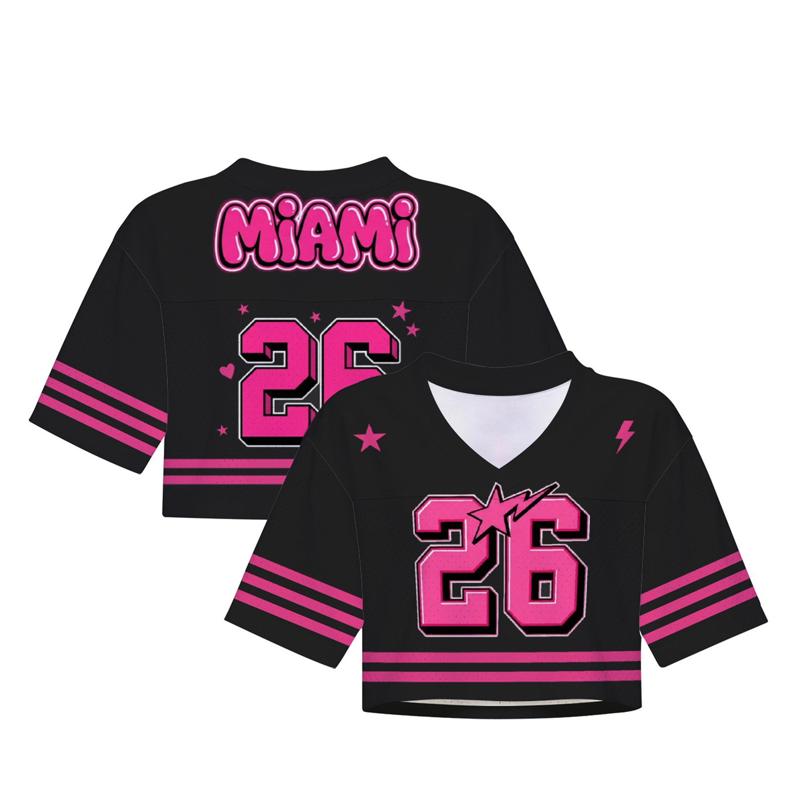 Ladies Y2K Crop Top Football Shirt Black Pink V Neck No 26