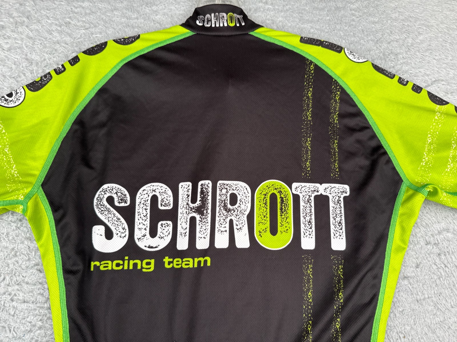Schrott Cycling Jersey Adult Medium Green Black Full Zip Racing Team Polyester