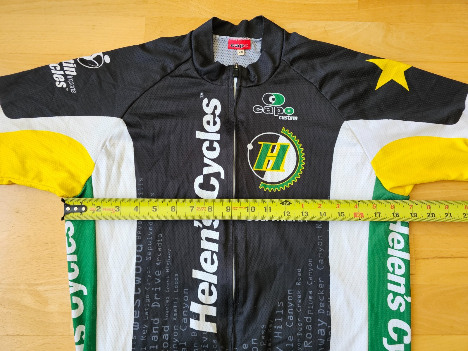 Capo Cycling Jersey Mens XXL 2XL Black White Green Yellow Zip Italy LA Helen’s