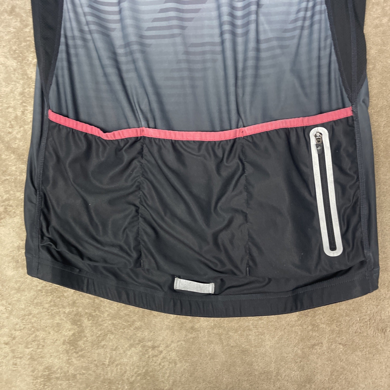 Ultra Performance Bicycle Men’s Sz L Cycling Jersey Striped Black Gray Red