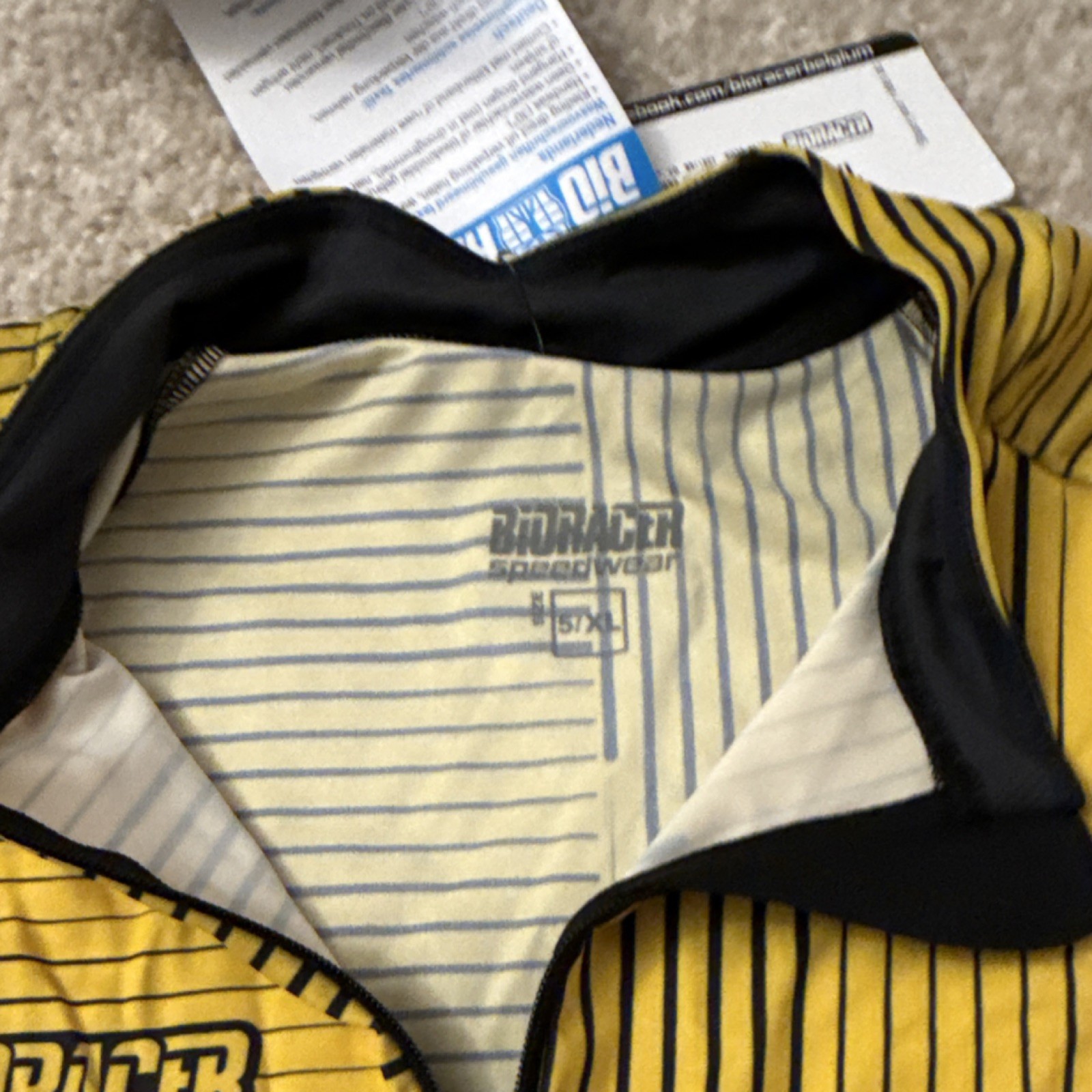 Men’s Bioracer Speedwear Epic Jersey Yellow Black Striped Size XL