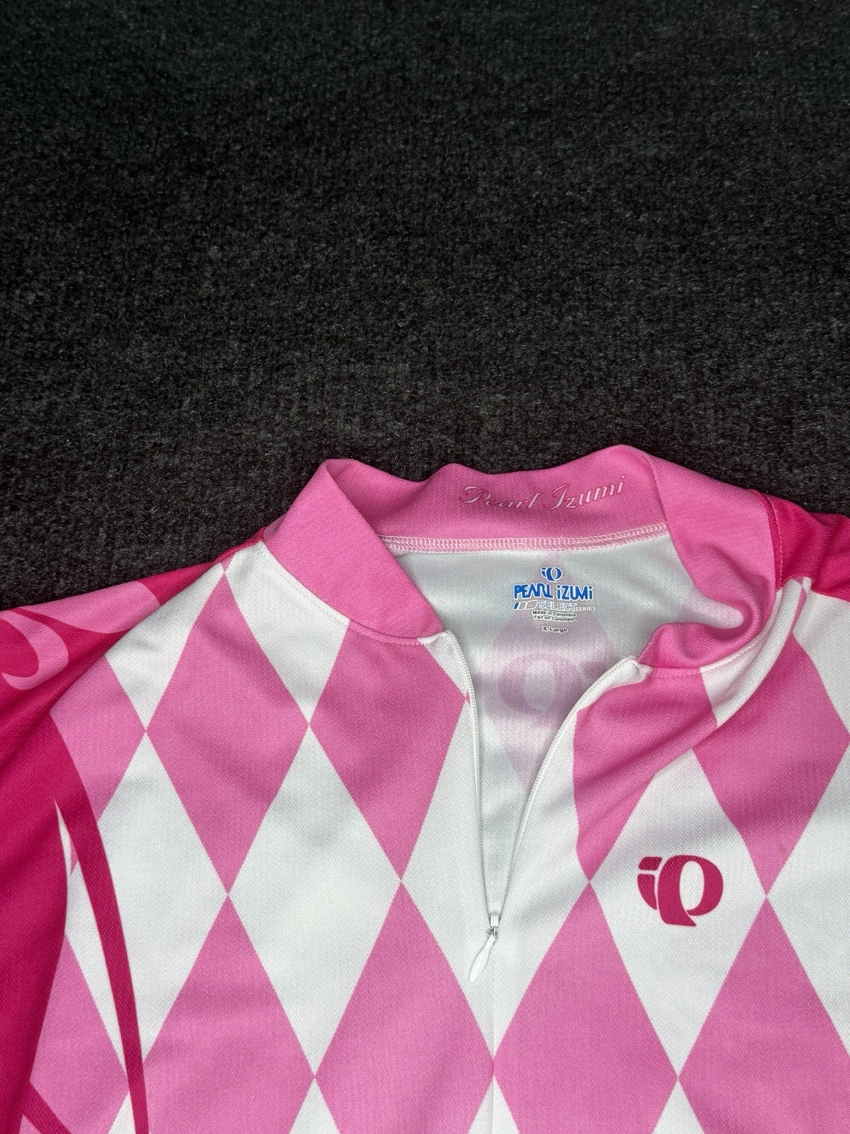 Pearl Izumi Women’s XL Pink/White Argyle Cycling Jersey Half Zip Pockets