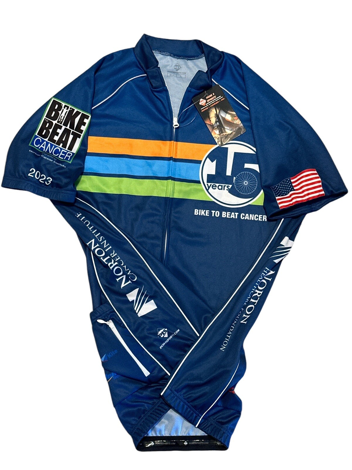 Peak 1 Sports Cycling Jersey SizeL “Bike To Beat Cancer 15Yrs” Norton Healthcare