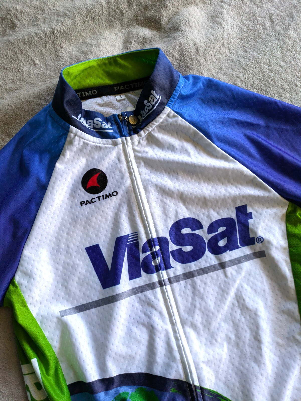 PACTIMO Cycling Jersey Mens Small Race Cut Blue White Green Bicycle