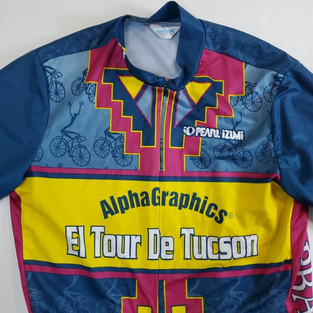 Vintage 90s Y2K Pearl Izumi El Tour De Tucson Cycling Jersey XL USA 3/4 Zip Top