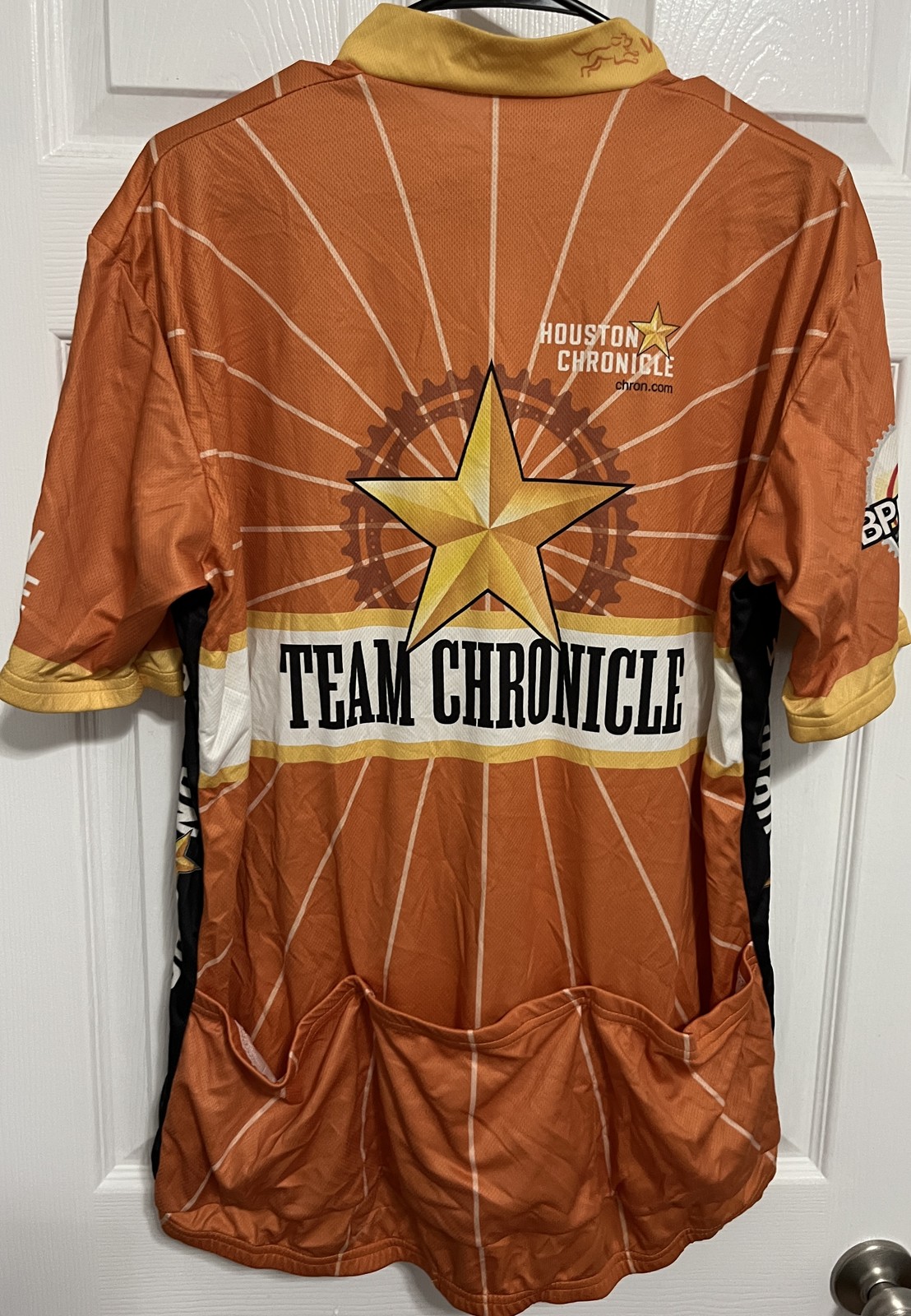 VOmax Houston Chronicle Team Cycling Jersey XXXXL Orange Yellow Black Quarter