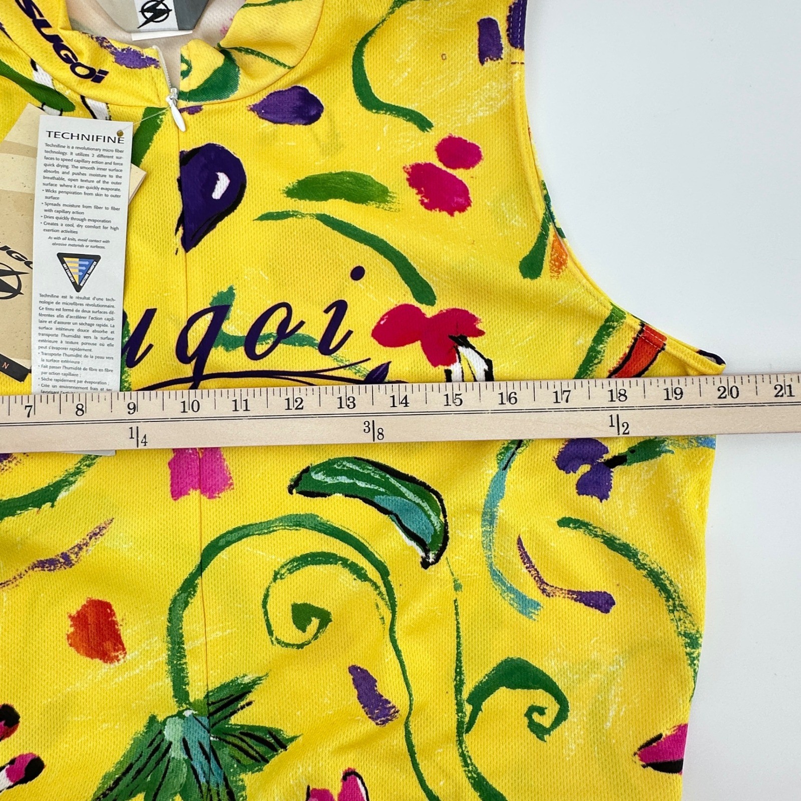 Sugoi Cycling Jersey Women Large Yellow Floral Technifine Sleeveless NEW Zip Top