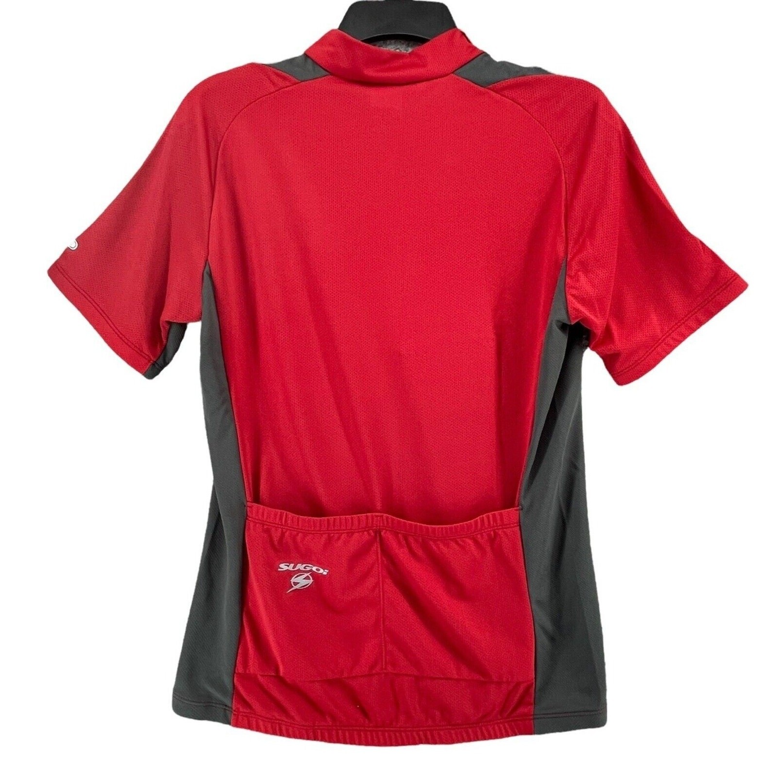 Sugoi Cycling Shirt Mens M Red Gray Technifine Mesh Half Zip Pullover Pockets