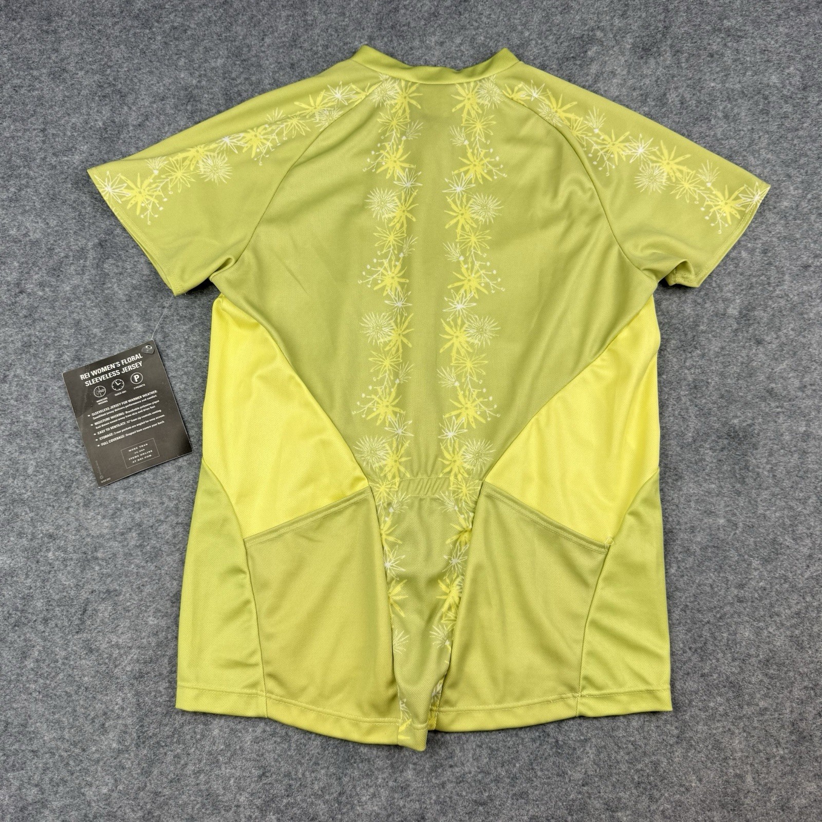 Women’s REI Yellow Floral Cycling Jersey Size Medium M Front Zip Short Sleeve
