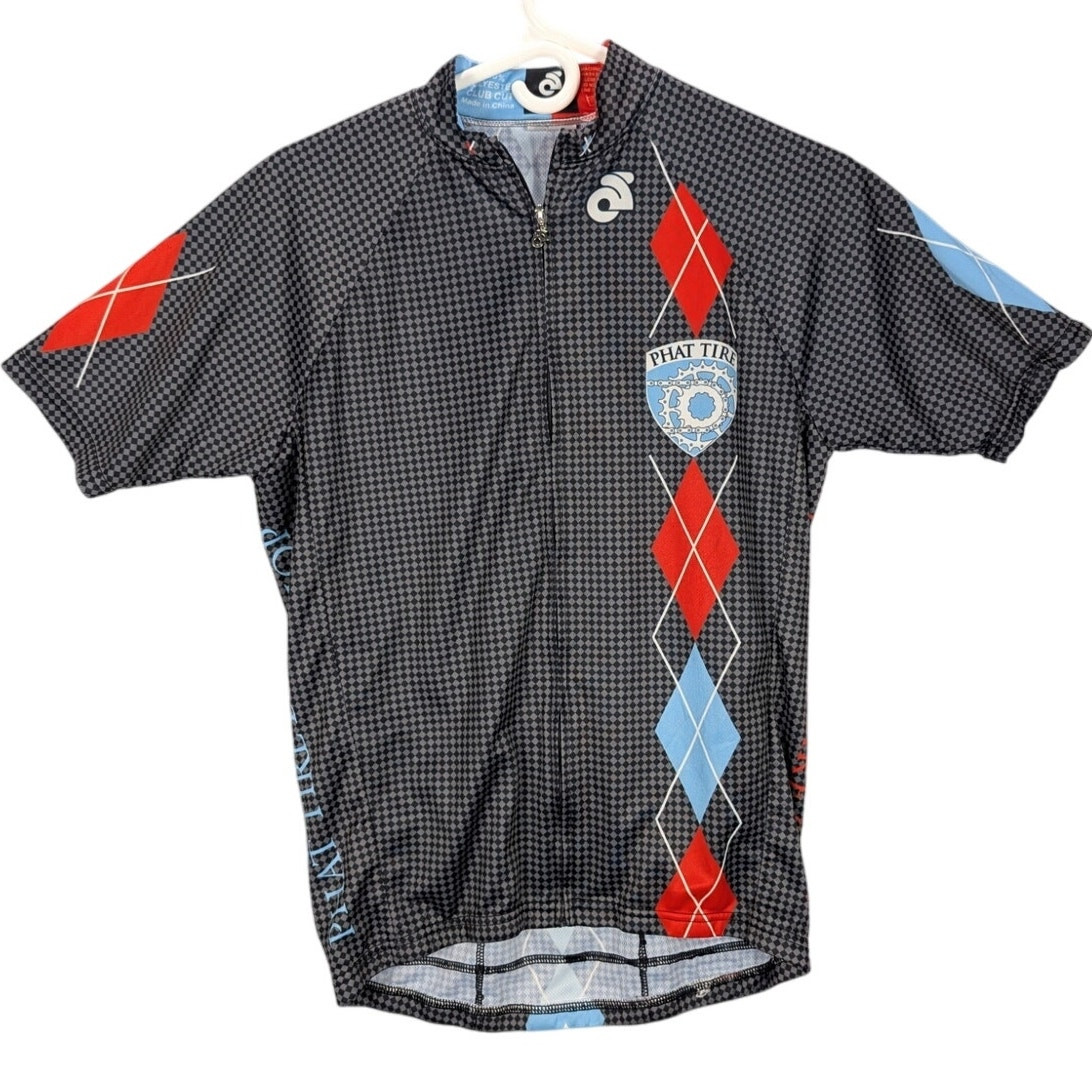 Phat Tire Bike Shop Cycling Shirt Womens Medium Black grey check Argyle Club Cut