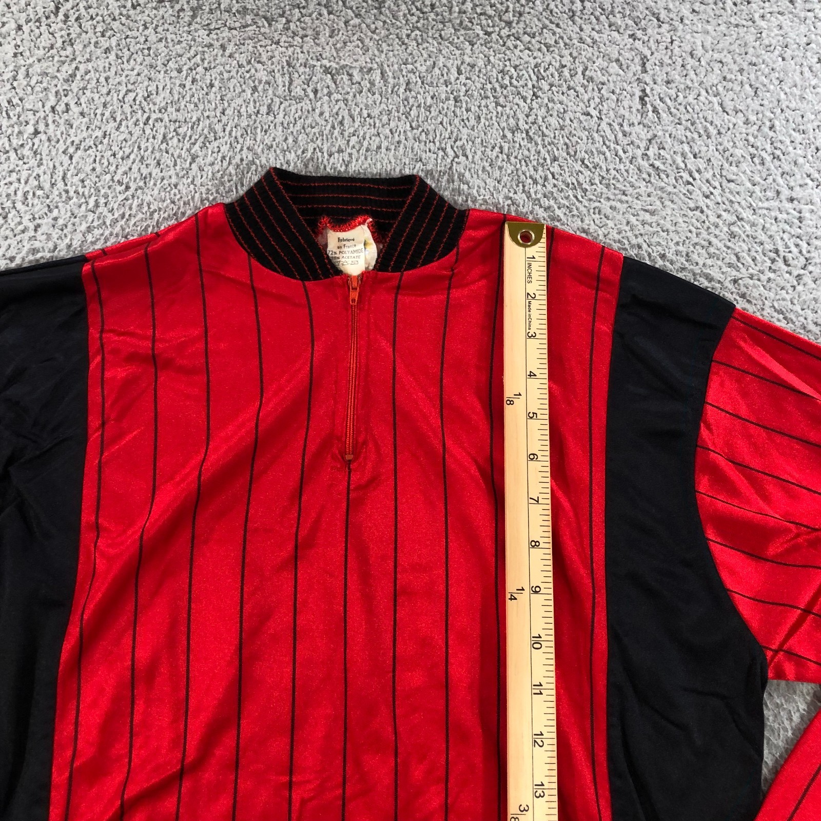 vtg tour de france bike jersey mens m red pin stripes long sleeve cooling pocket