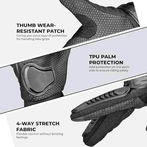 AXIZ Motorcycle Gloves for Men and Women, Full Finger Knuckle Large Black