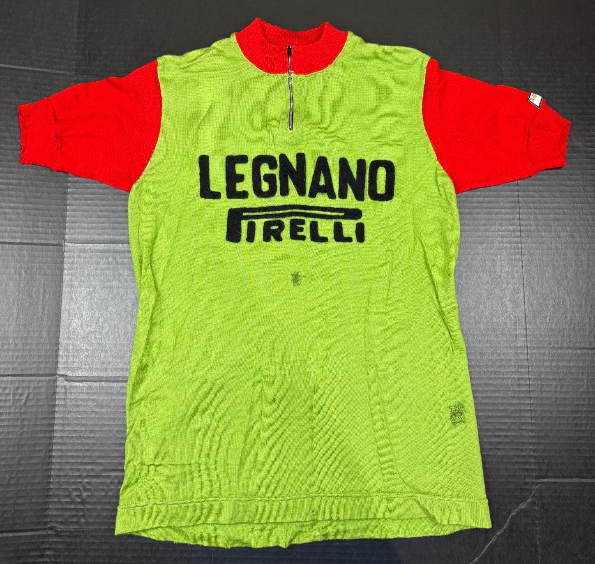 Vintage Legnano Pirelli Cycling Jersey Wool Knit Green Red Size L Italy RARE