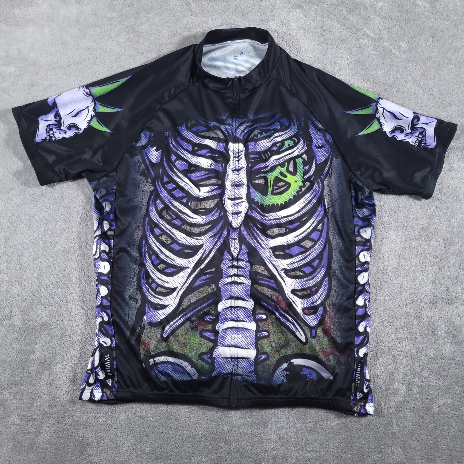 Primal Cycling Jersey Mens 3XL Black Skeleton Bone Print Short Sleeve Zip Shirt