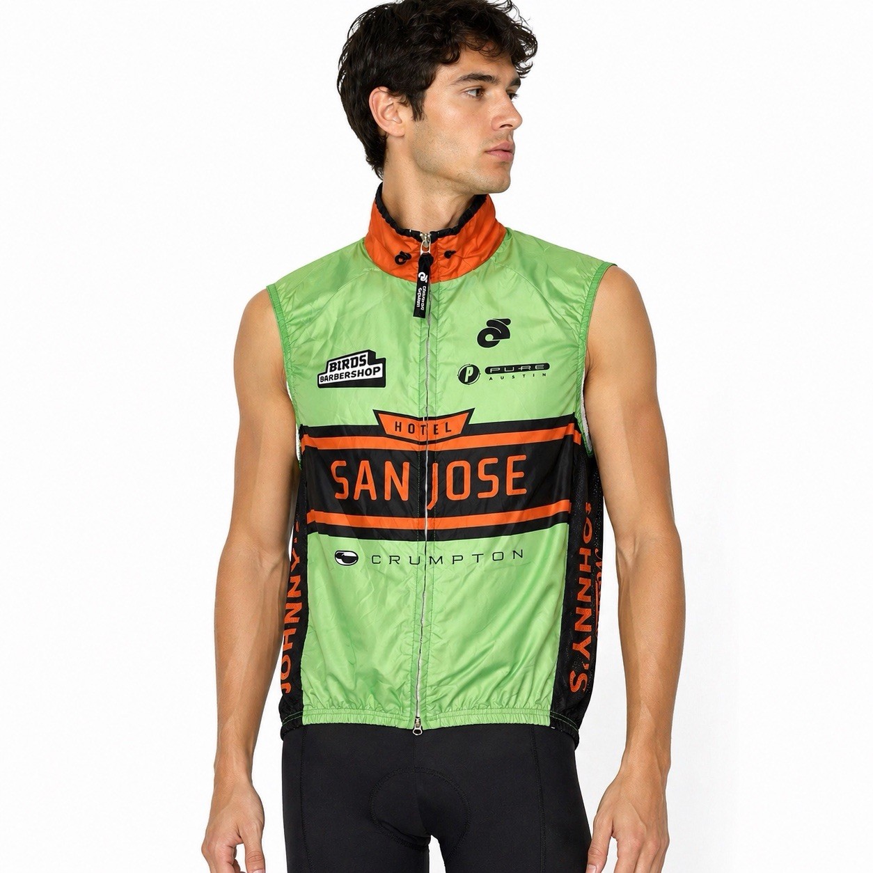 San Jose Cycling Light Vest Jersey Green Orange Full Zip Lightweight Mens Small