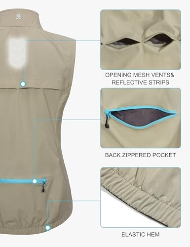 Women’s Lightweight Quick Dry Vest Summer Windproof 3X-Large Light Khaki