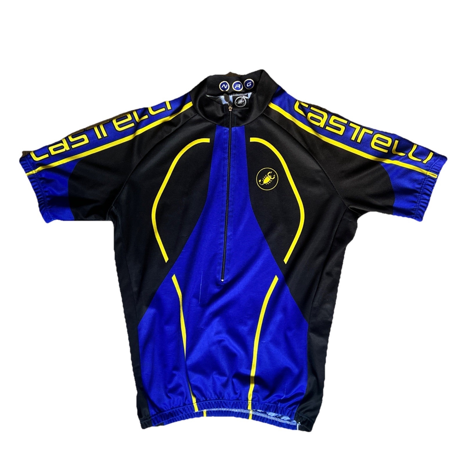 Castelli Cycling Jersey Mens Sz Large Black And Blue Half Zip Short Sleeve Italy