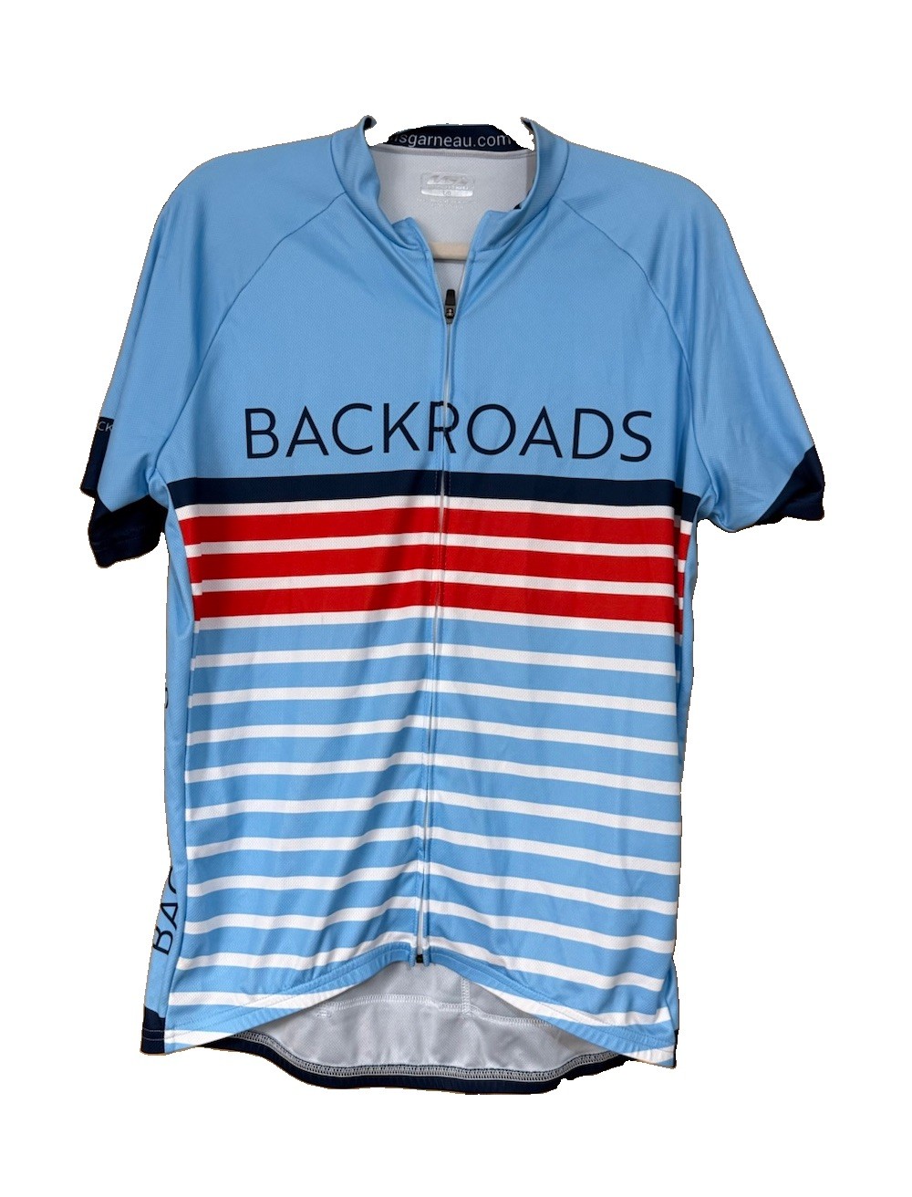 Mens Louis Garneau Bicycle Cycling Shirt Large Blue Compression Fit Full Zip