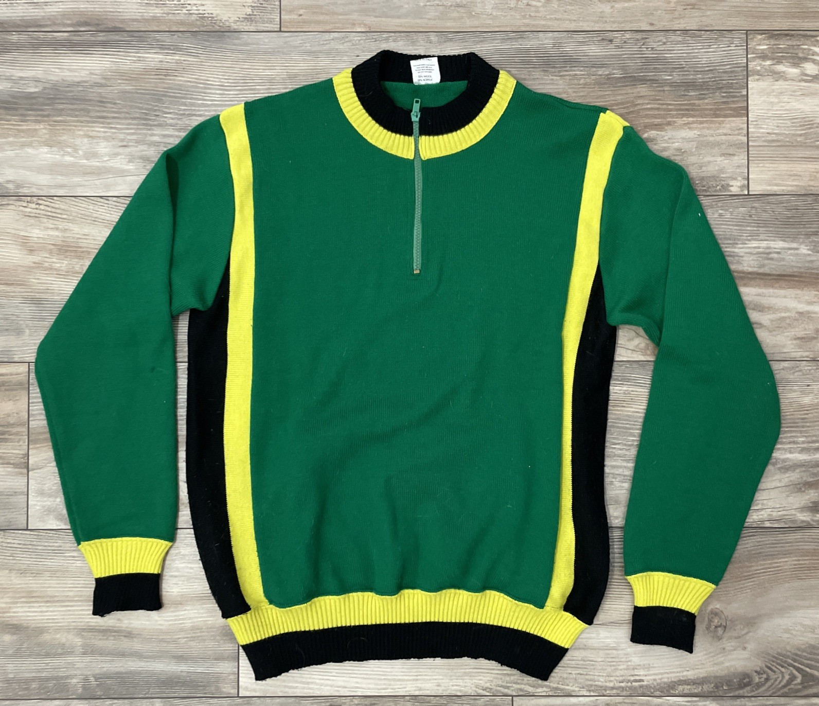 Vtg Santini baleno Seattle Wool Cycling Sweater Black Green Yellow Size 4-C57