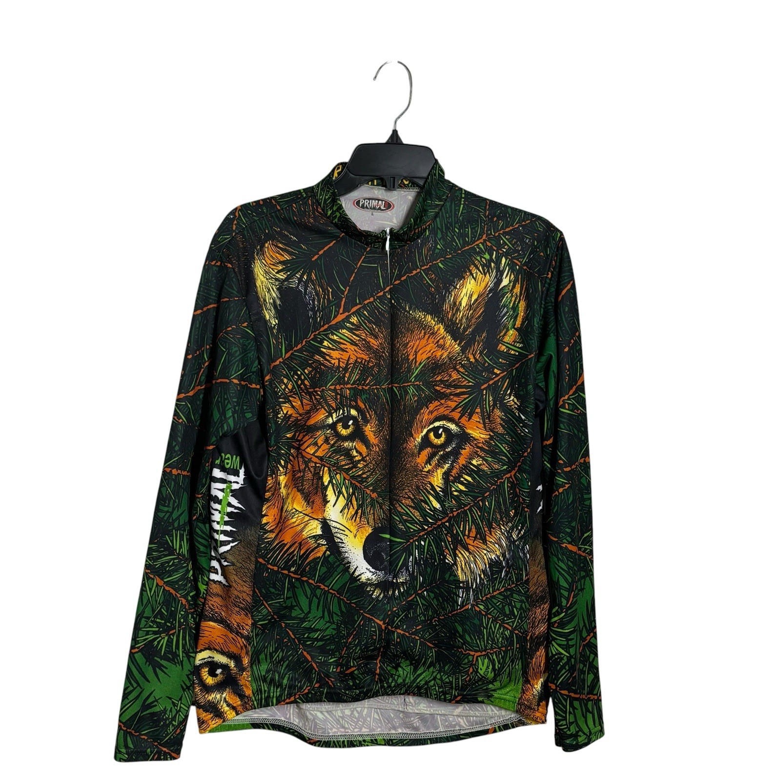Primal Wear Wolf Print 3/4 Zip Long Sleeve Rear Pockets Cycling Jersey L