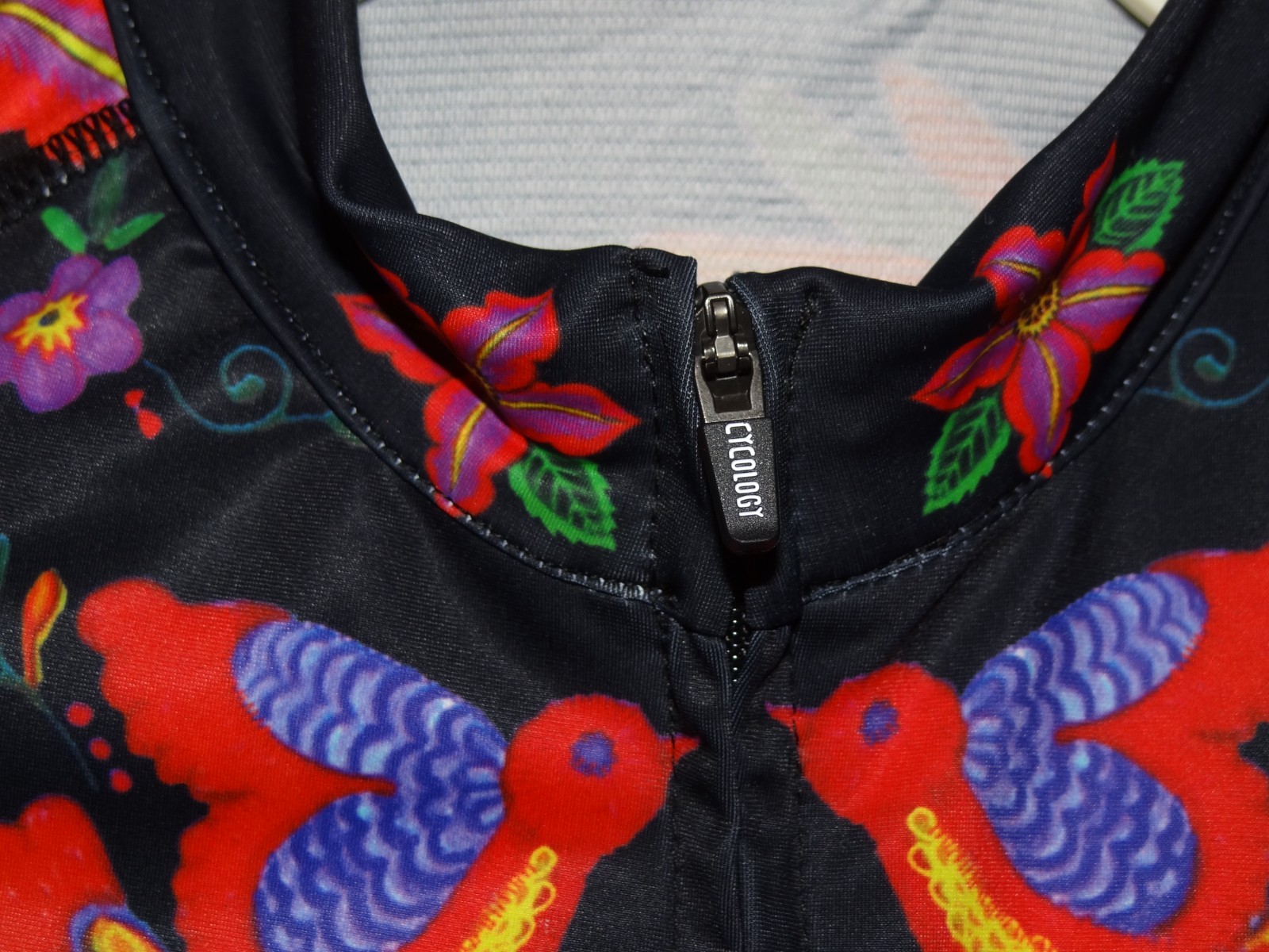 Women’s Cycology Frida Pro Jersey L Black floral birds full zip folk art cycling