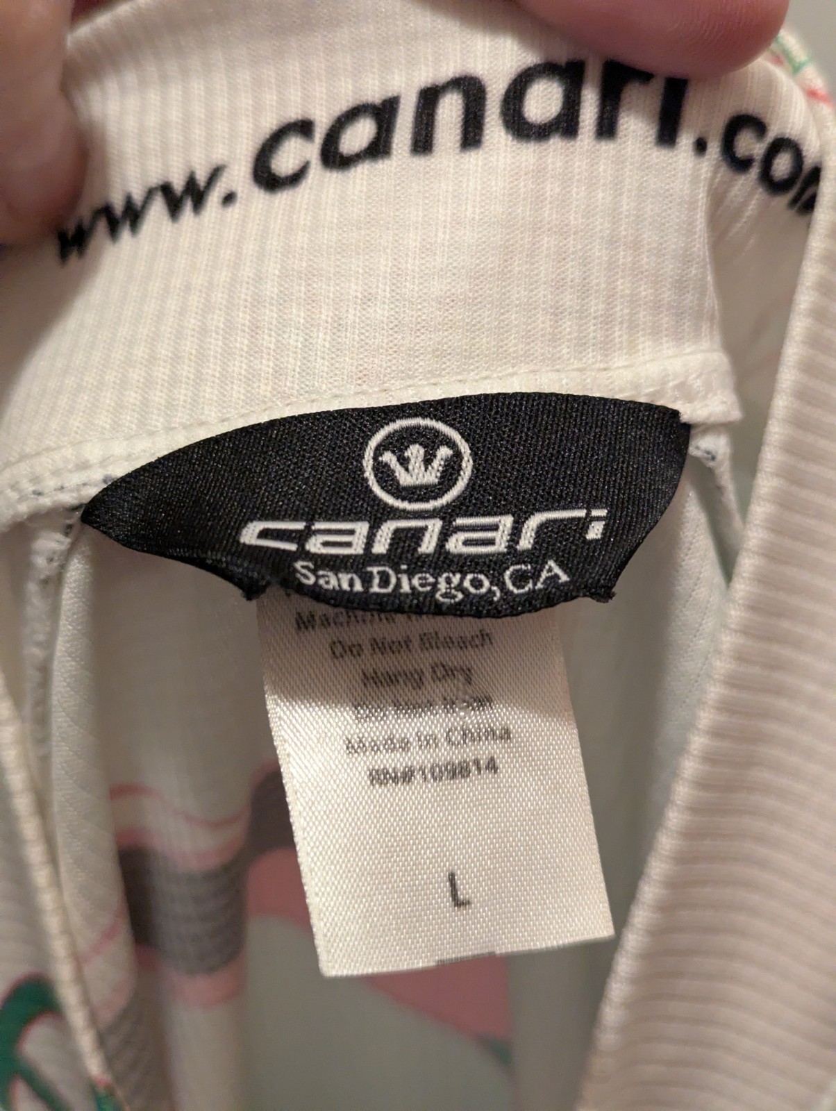 Canari Women’s Large Full Zip Green/Pink Peace Themed Short Sleeve Pocket Rear