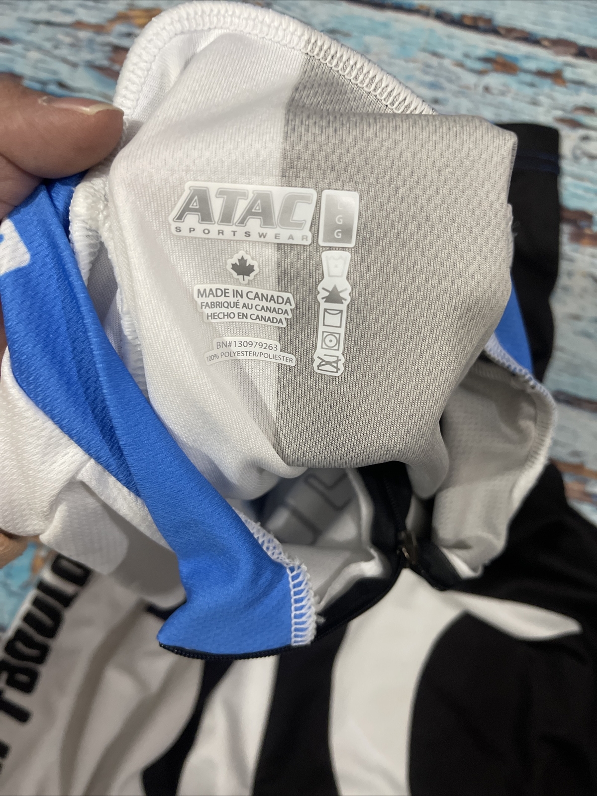 mens ATAC cycling jersey large blue short sleeve full zip lightweight
