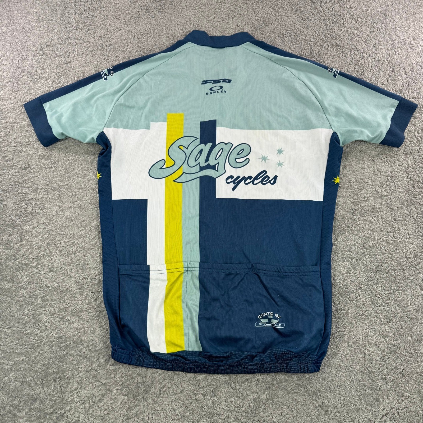 GSG Sage Cycles Oakley FSA Cycling Jersey Blue Teal Full Zip Short Sleeve Mens M