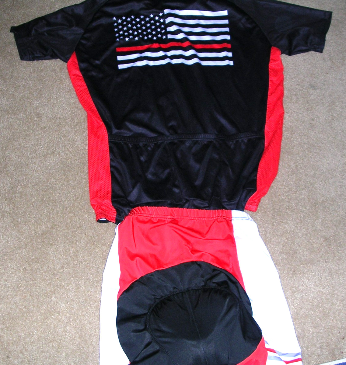 BICYCLE BOOTH MEN’S MATCHING PATRIOTIC JERSEY XXL AND SHORTS XL NEW WITH TAGS